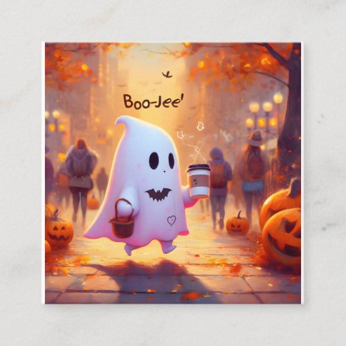 Cute ghost hurry to the party Mug Square Business Card