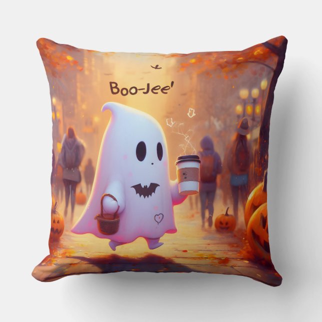 Cute ghost, hurry to the party throw pillow (Front)