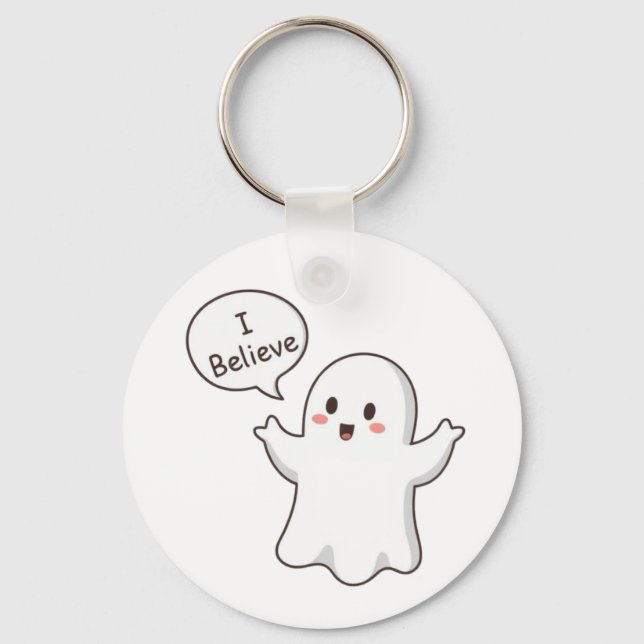 Cute Ghost I Believe Cartoon Keychain (Front)