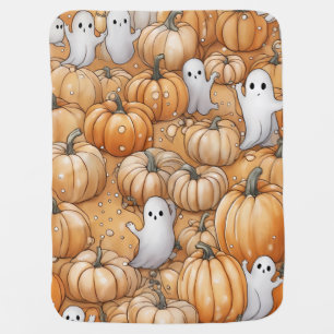 Cute Ghost in a Pumpkin Patch Halloween Baby Blanket