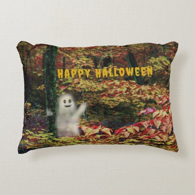 Cute ghost in the woods accent pillow (Front)