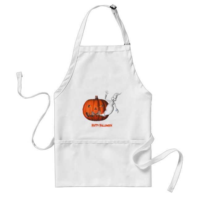 Cute Ghost Jack O Lantern Halloween Adult Apron (Front)