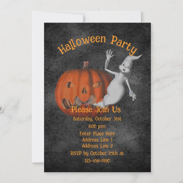 Cute Ghost Jack-O-Lantern Halloween Invitation (Front)