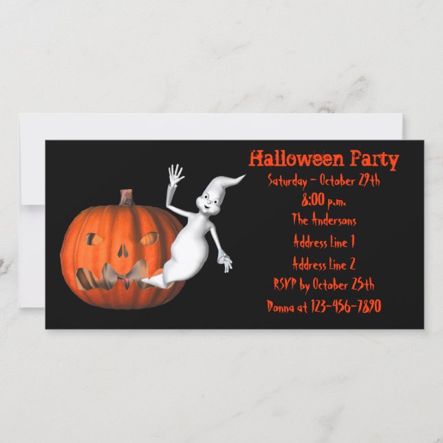 Cute Ghost Jack O Lantern Halloween Invite (Front)