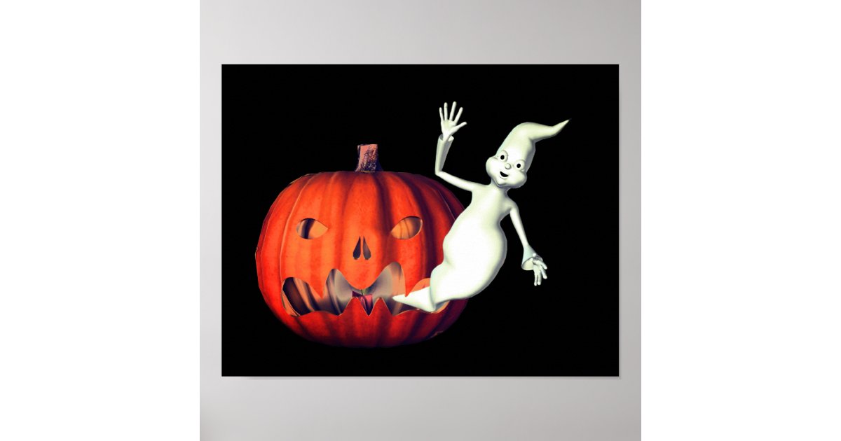Cute Ghost Jack O Lantern Halloween Poster | Zazzle