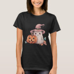 Cute Ghost Jack-O&#39; Lantern Leaves Black Halloween T-Shirt
