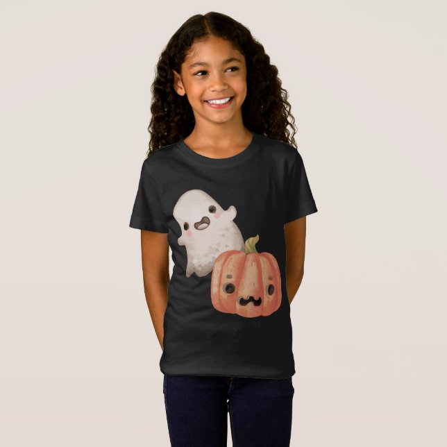 Cute Ghost & Jack-O-Lantern T-Shirt (Front Full)