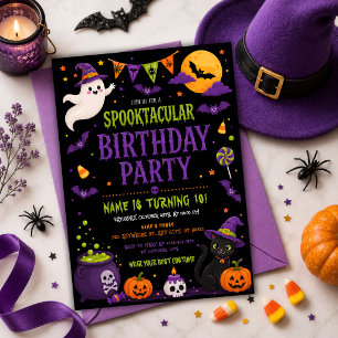Cute Ghost Kids Halloween Birthday Party Invitation