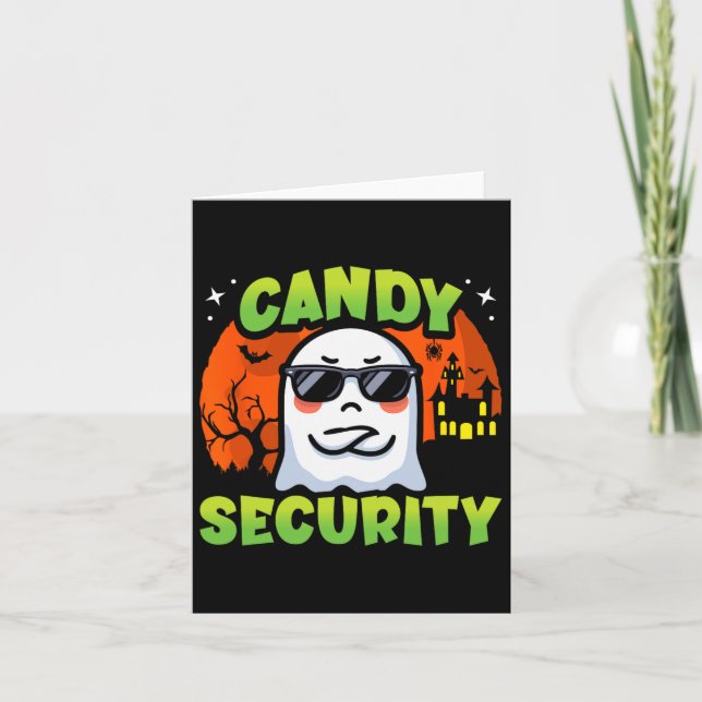 Cute Ghost Kids Halloween - Candy Security - Funny Card (Front)