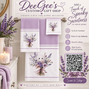 Cute Ghost Lavender Bouquet Bath Towel Set