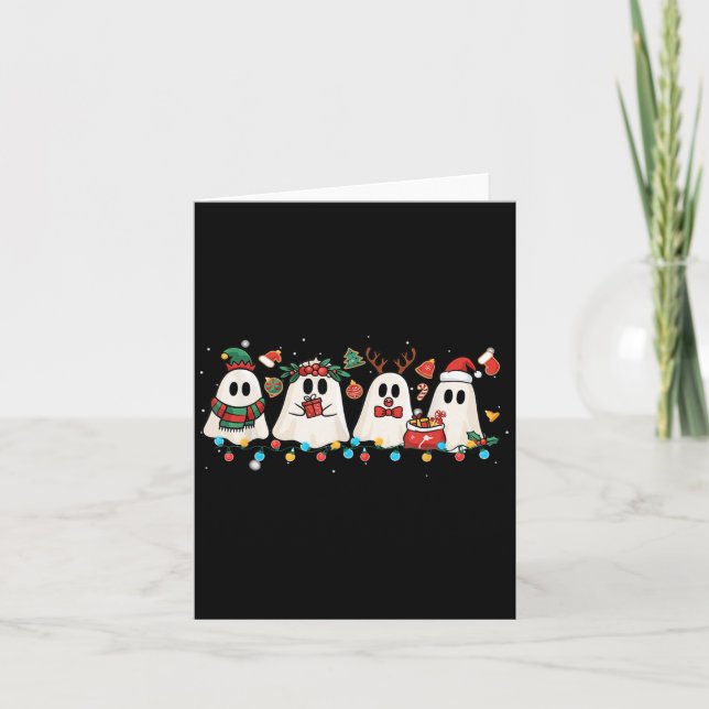 Cute Ghost Lights Tree Cake Merry Christmas Funny  Card (Front)