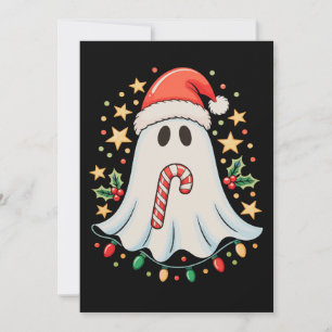 Cute Ghost Lights Tree Cake Merry Christmas Xmas Invitation