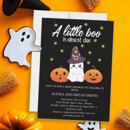 Cute Ghost Little Boo Almost Due Baby Shower Invitation