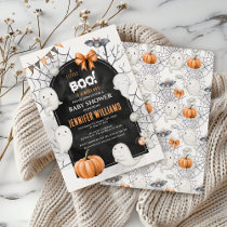 Cute Ghost Little Boo Halloween Baby Boy Shower  Invitation