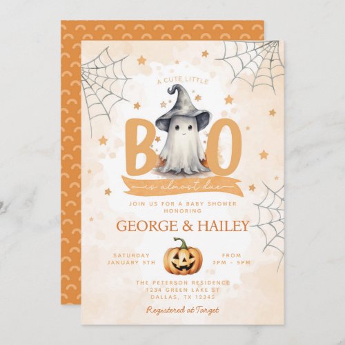 Cute Ghost Little Boo Is Almost Due Baby Shower Invitation