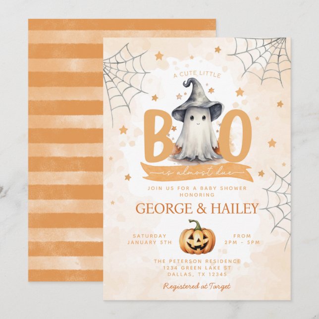 Cute Ghost Little Boo Is Almost Due Baby Shower Invitation (Front/Back)