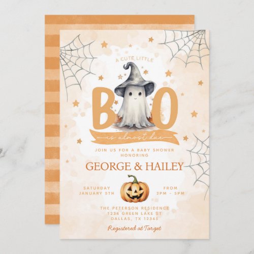 Cute Ghost Little Boo Is Almost Due Baby Shower Invitation