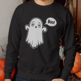 Cute Ghost Looking Scared And Saying Boo Halloween Sweatshirt