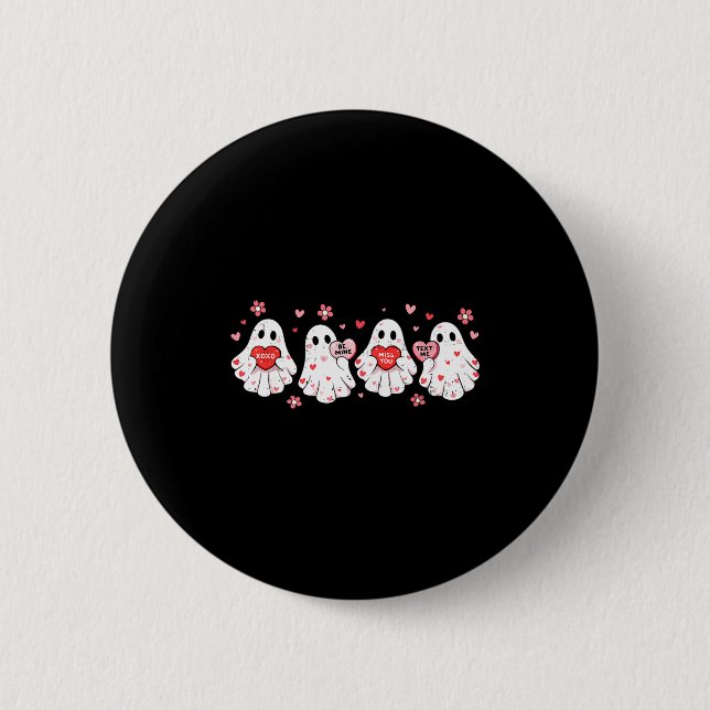 Cute Ghost Love Hearts Valentines Day Womens Teens Button (Front)
