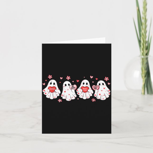 Cute Ghost Love Hearts Valentines Day Womens Teens Card (Front)