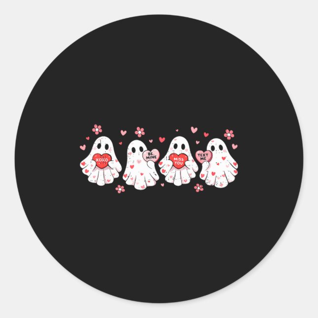 Cute Ghost Love Hearts Valentines Day Womens Teens Classic Round Sticker (Front)