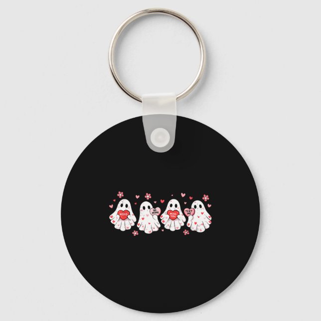 Cute Ghost Love Hearts Valentines Day Womens Teens Keychain (Front)
