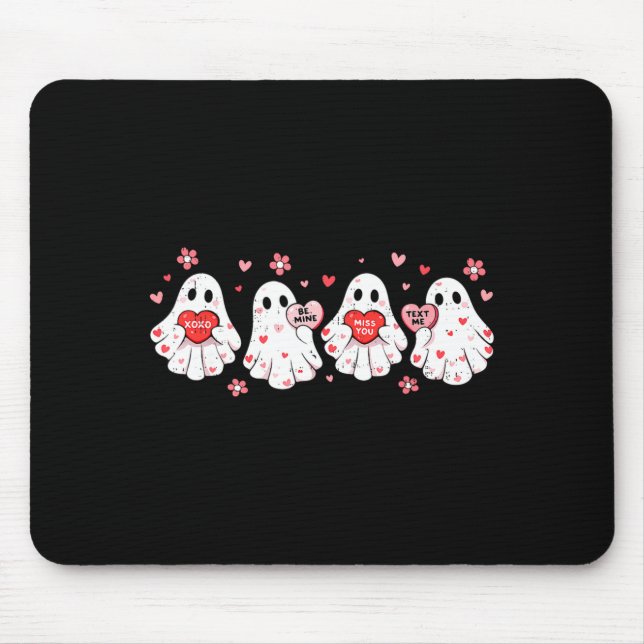 Cute Ghost Love Hearts Valentines Day Womens Teens Mouse Pad (Front)