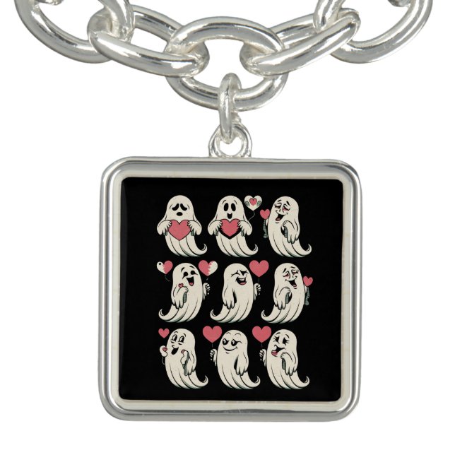 Cute Ghost Lover Heart Valentines Day Funny Couple Bracelet (Design)