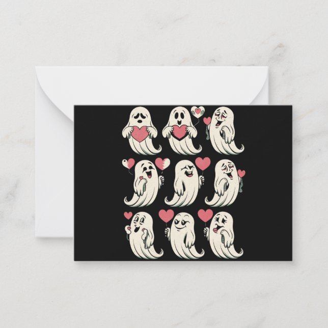 Cute Ghost Lover Heart Valentines Day Funny Couple Note Card (Front)