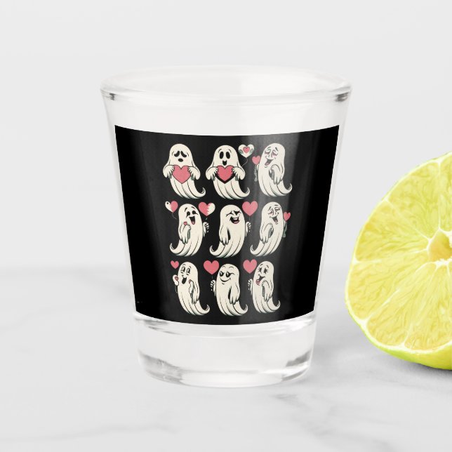 Cute Ghost Lover Heart Valentines Day Funny Couple Shot Glass (Front)