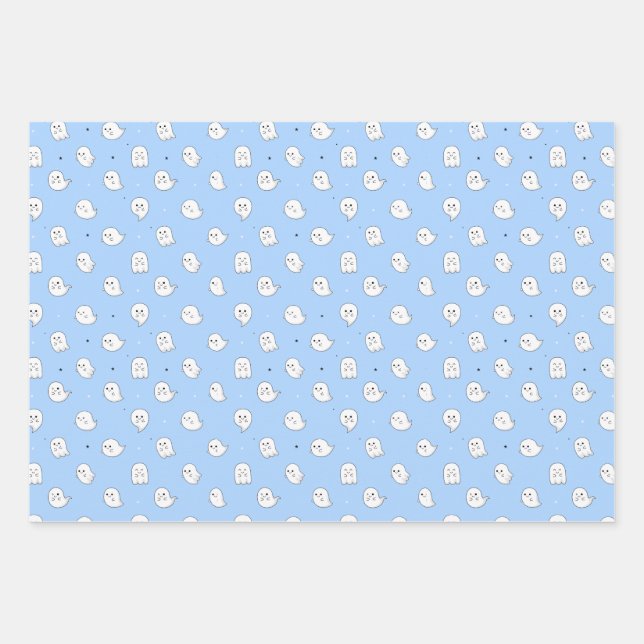 Cute Ghost Multi colour Pattern Wrapping Paper Sheets (Front)