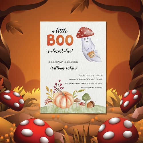 Cute Ghost Mushroom Halloween Fall Baby Shower Invitation