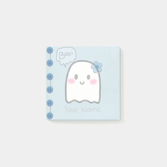 Cute Ghost Name  Watercolor Blue Post-It Notes (Front)
