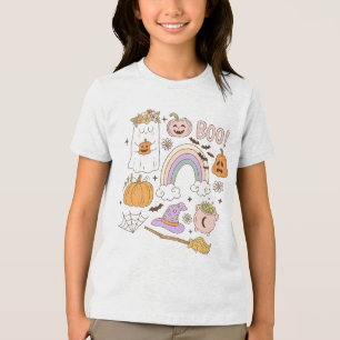 Cute Ghost Neon BOO Fun & Spooky Kids Halloween Tri-Blend Shirt