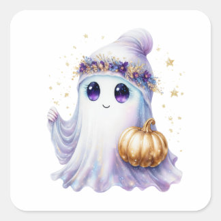 Cute Ghost Neon Halloween Spooky Seasonal Bougie Square Sticker