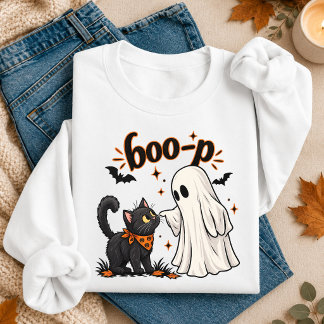 Cute Ghost Nose Booping Black Cat Halloween Sweatshirt