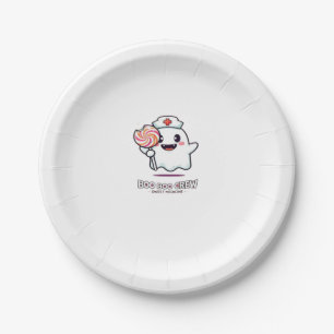 Cute Ghost Nurse Boo Boo Crew Halloween Classic T- Paper Plates
