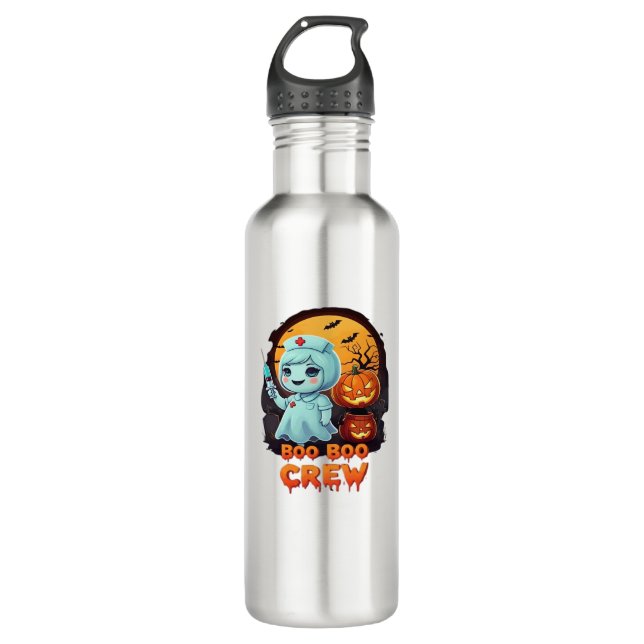 Cute Ghost Nurse - Boo Boo Crew Halloween Fun Clas Stainless Steel Water Bottle (Front)