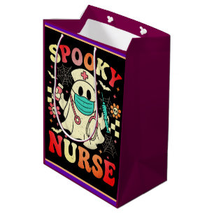 Cute Ghost Nurse Halloween Graphic Retro Pastels Medium Gift Bag
