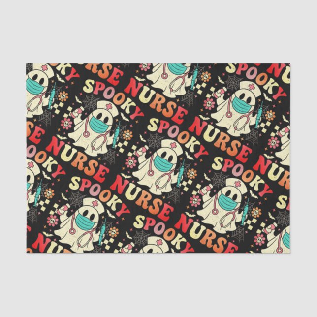 Cute Ghost Nurse Halloween Graphic Retro Pastels Tissue Paper (Front)