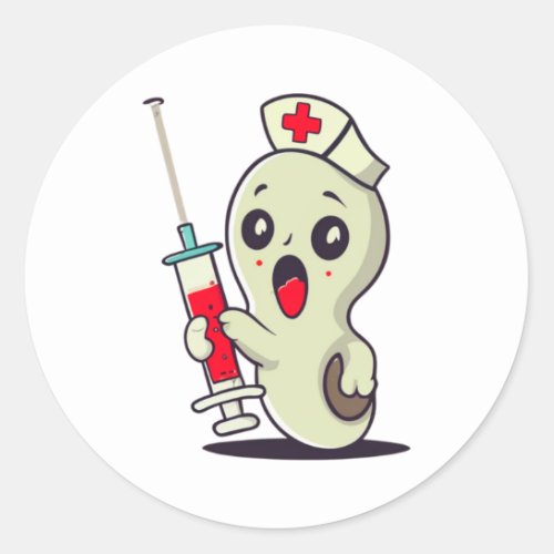 cute ghost nurse holding injection   classic round sticker