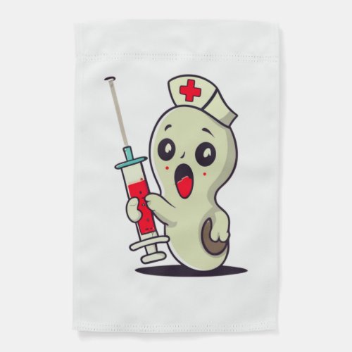 cute ghost nurse holding injection   garden flag
