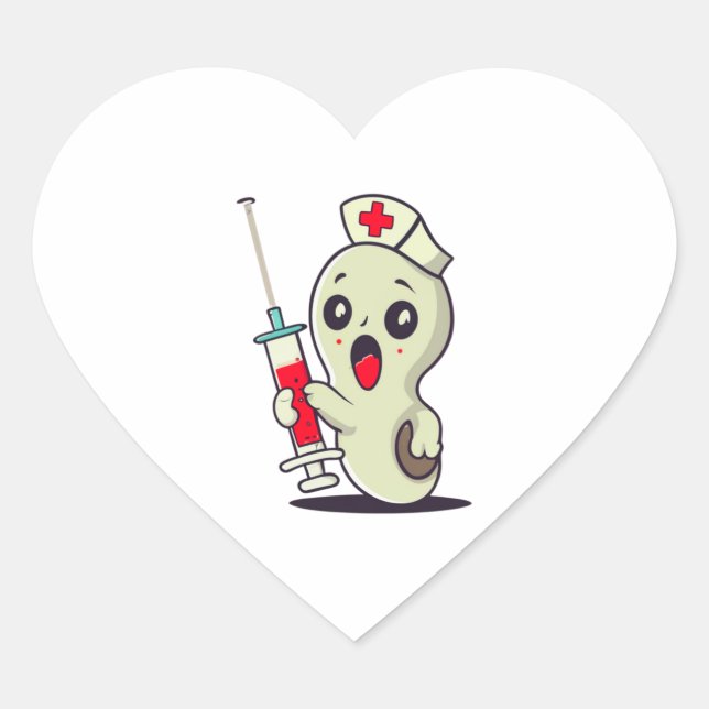 cute ghost nurse holding injection   heart sticker (Front)