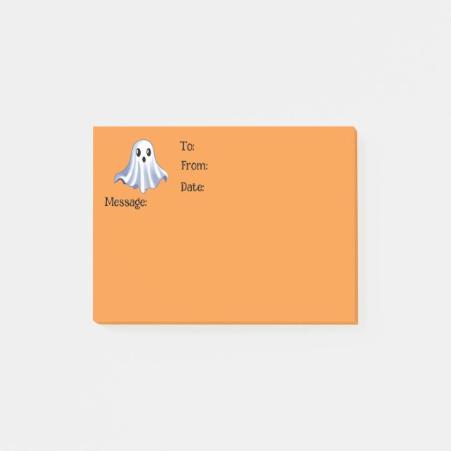 Cute Ghost on Halloween Orange Message Post-it Notes (Front)