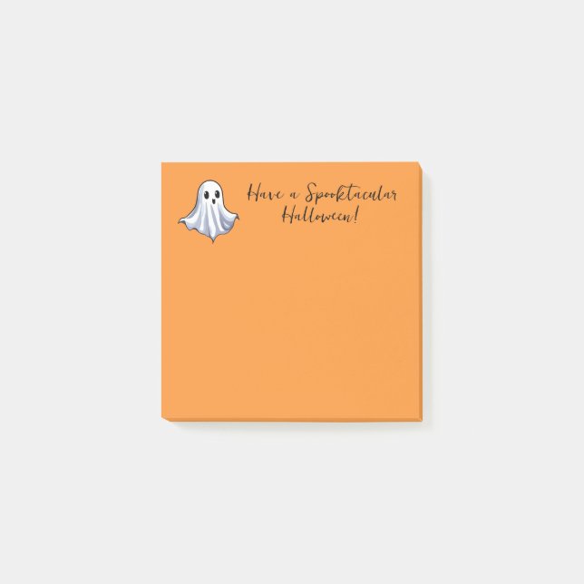 Cute Ghost on Halloween Orange Post-it Notes (Front)