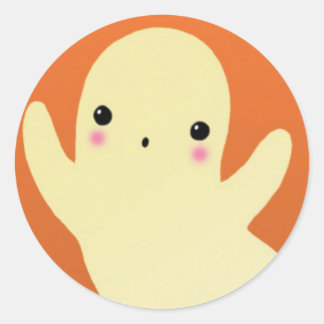 Cute Ghost on Orange Classic Round Sticker