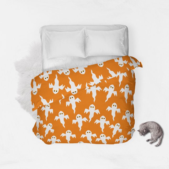 Cute Ghost Orange Halloween Duvet Cover (Creator Uploaded)