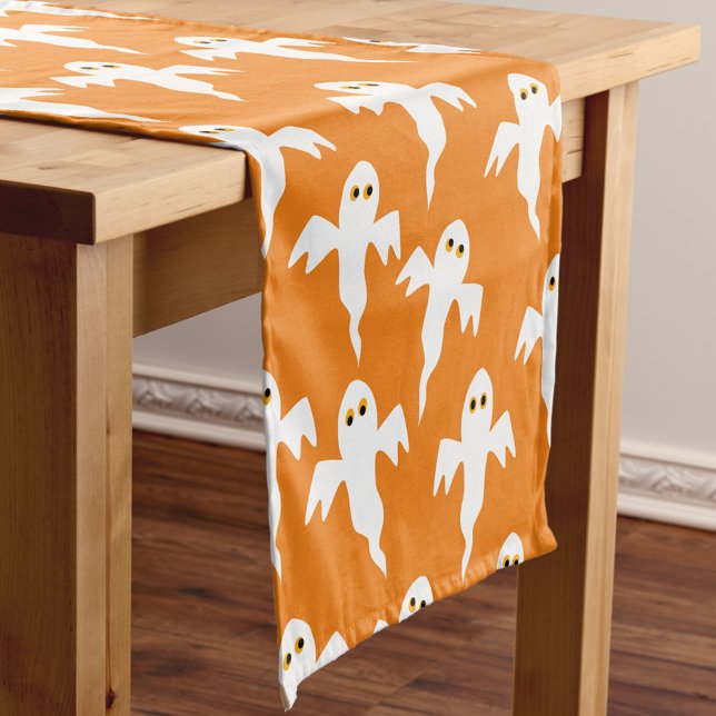 Cute Ghost Orange Halloween Short Table Runner (Creator Uploaded)