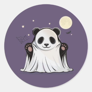 Cute Ghost Panda Under the Moon  Classic Round Sticker