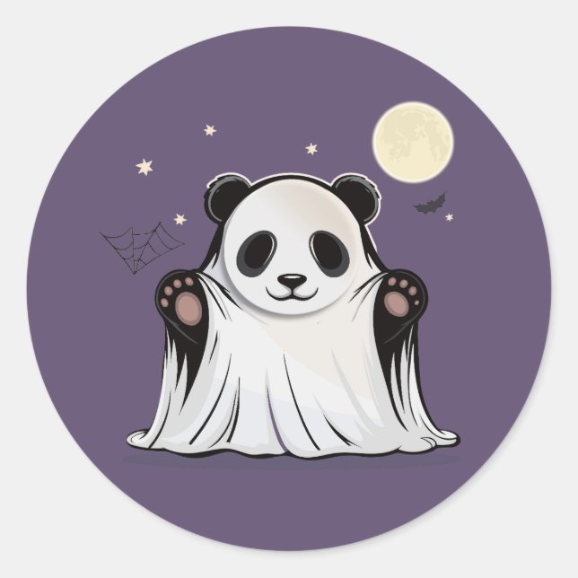 Cute Ghost Panda Under the Moon  Classic Round Sticker (Front)